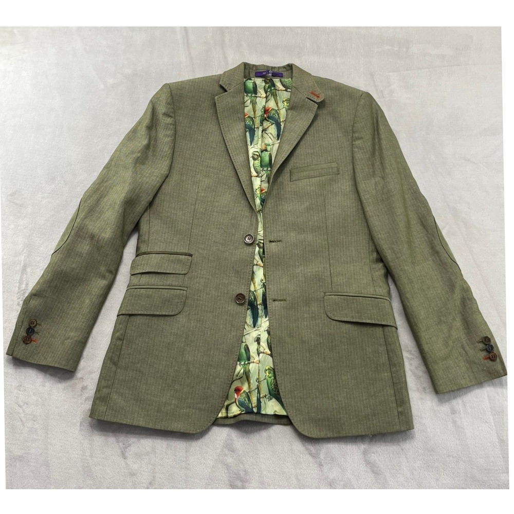 Ted Baker Endurance Blazer Men 38R Green Herringbone Linen Blend Dual Vent City